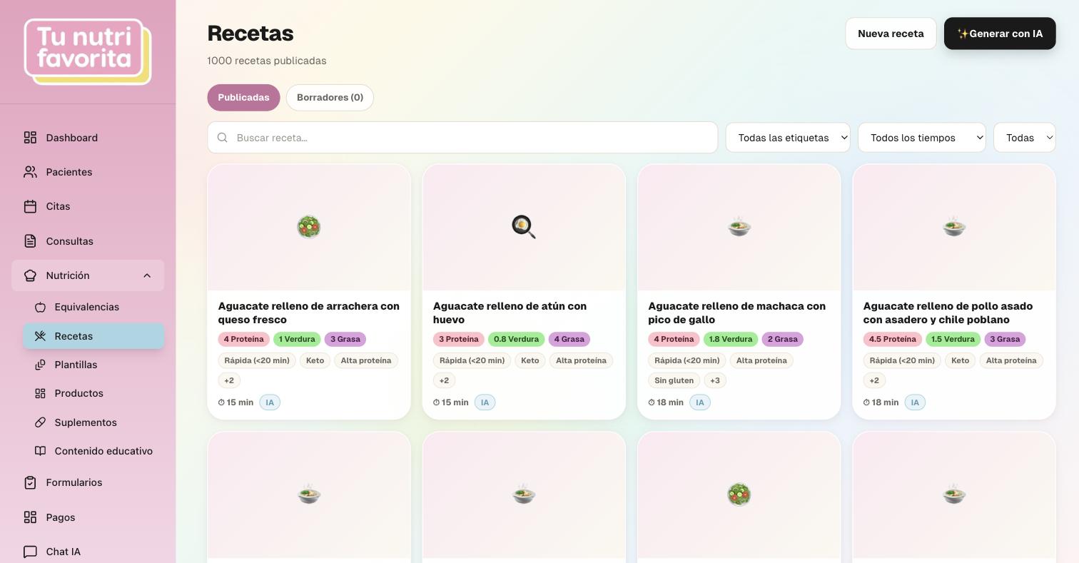 Catálogo de recetas con sus equivalentes del SMAE y etiquetas